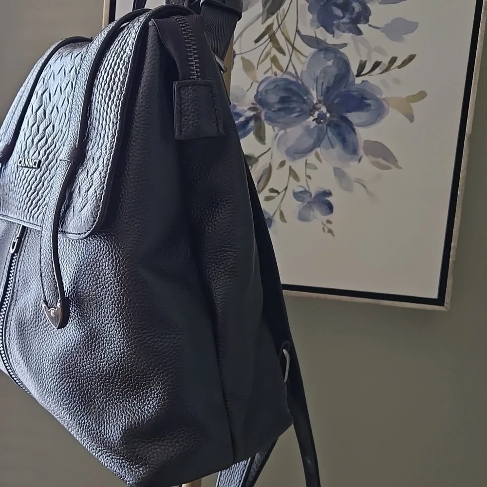 Black Woven Leather Cannci Backpack Bag